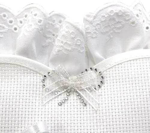 hobbymio.it Coussin de mariage à broder au point de croix, coeur blanc en toile Aida pour mariage, coussin d'anneaux à broder - Nail Gallerys