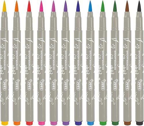 Jovi BRUSH MARKER - Feutres Lettering avec pointe pinceau, étui de 12 couleurs (1312) - Nail Gallerys