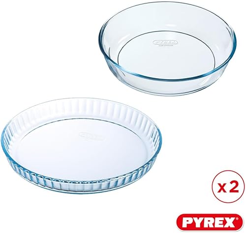 Pyrex - Lot de 2 Moules - Moule à Tarte 28cm + Moule à Gâteau 26cm - Verre Borosilicate -Résistant aux Rayures - Made in France - Nail Gallerys