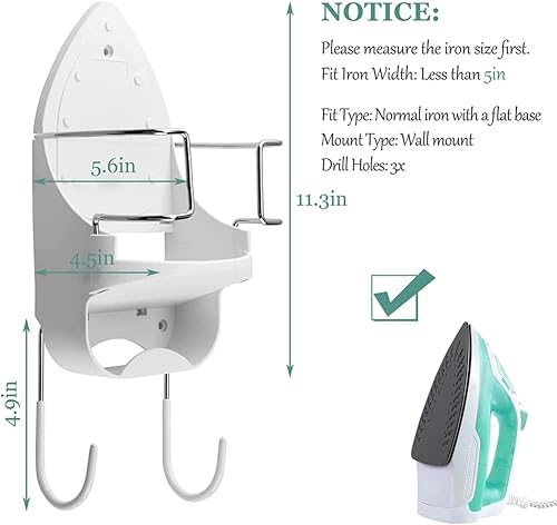 sunwes Fer à Repasser Support Mural Support de Fer éLectrique Fer et Planche à Repasser Organisateur de Stockage éTagèRe avec Crochets Amovibles -2, Blanc - Nail Gallerys