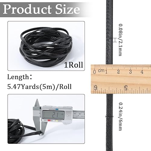GORGECRAFT Bandes de Cuir Double Face 5mX8mmX2.1mm Lanières en Cuir PU Noir Cordon Plat en Cuir Bords Cousus à la Main Fils en PU Cordes pour Bricolage Fabrication de Poignées Ceintures Gants - Nail Gallerys