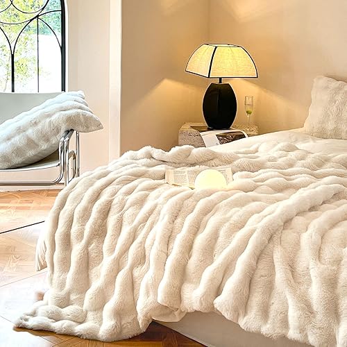 Couverture douillette en fourrure synthétique - Chaude - Polyvalente - Pour canapé, lit, canapé - Blanc - 160 x 200 cm - Nail Gallerys