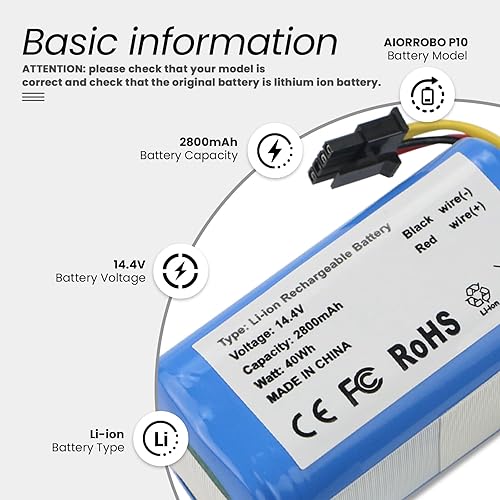 ANTIEE 2800mAh Batterie Compatible avec AIRROBO P10 Vacuum Cleaners Aspirapolvere Robots domestiques ménagers 14.4V - Nail Gallerys