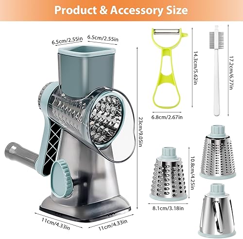 Râpe à Fromage Rotative, Râpe à Légumes Manuelle, Rapeuse Fromage avec 5 Lames de Tambour Détachables, Mandoline de Cuisine Manuelle Multifonction pour Fromage, Concombre, Carotte, Noix - Nail Gallerys
