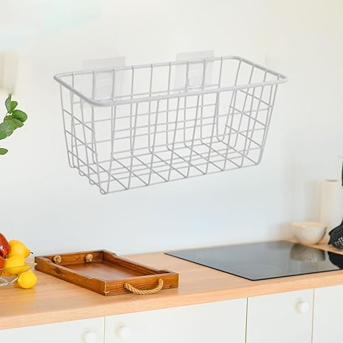 F Fityle Panier mural suspendu pour le rangement, paniers métalliques robustes à montage mural, étagères murales en métal pour armoire suspendue, décoration de, blanc - Nail Gallerys