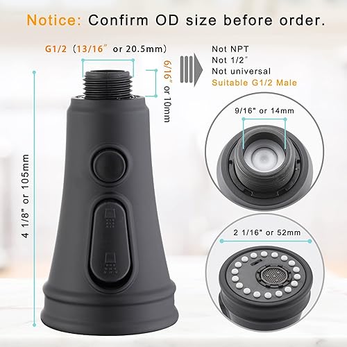 TinyYiko Pommeau de douche de cuisine, à 3 modes, avec bouton de rinçage haute pression, pour robinet de cuisine et d'évier, noir - Nail Gallerys