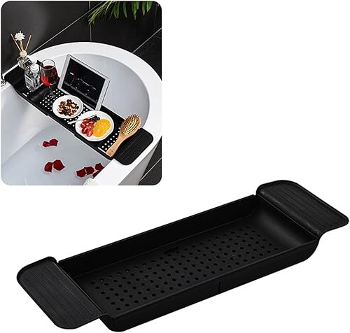 flexman Plateau de Baignoire en Plastique, Design Drainant Rétractable Portable et Durable, Support de Baignoire Petit et Compact Respirant pour Gel Douche, Serviettes, Verres, Fleurs de Bain(Blanc) - Nail Gallerys