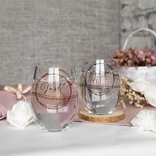 GRUSS & CO Lot de 2 verres avec motif Just Married - Lot de 2 verres avec motif imprimé - Emballés dans une banderole cadeau - Cadeau de mariage, décoration de mariage - 48634 - Nail Gallerys