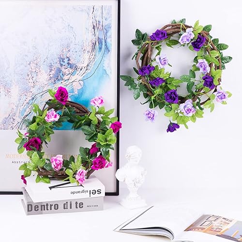 Kisflower Lot de 3 guirlandes de roses artificielles violettes de 7 m en soie à suspendre pour mariage, décoration d'intérieur (violet) - Nail Gallerys