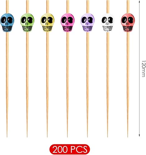 200 Pièces Cure-Dents Crâne Pics À Cocktail Bâtonnets Alimentaires Pics À Cocktail Décorations Pics À Cocktail En Perles Pics À Doigt Pics À Cocktail De Fruits Cure-Dents De Fête - Nail Gallerys