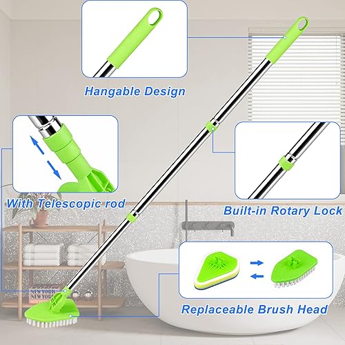 AKOFIC Brosse Nettoyage Salle de Bain 3 en 1, Brosse de Nettoyage de Douche Bain Rotative à 180° avec TéLescopique Manche de 95 cm de Long pour FenêTres, Sols, Carrelage, Salle de Bain, Baignoire - Nail Gallerys