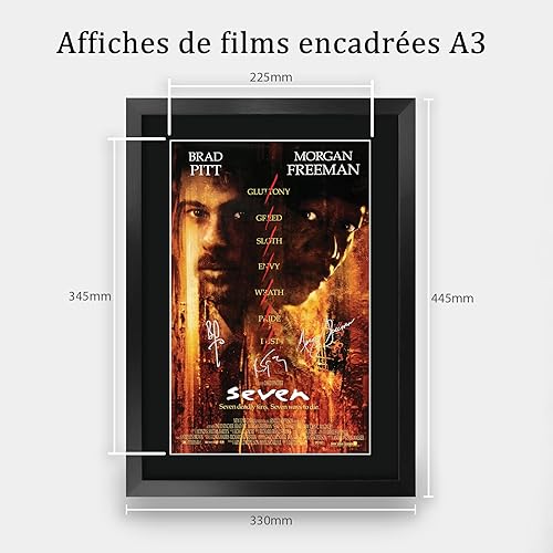 HWC Trading FR A3 Seven Brad Pitt Cadeaux imprimés affiche photo autographe signée pour les fans de cinéma - A3 Encadré - Nail Gallerys