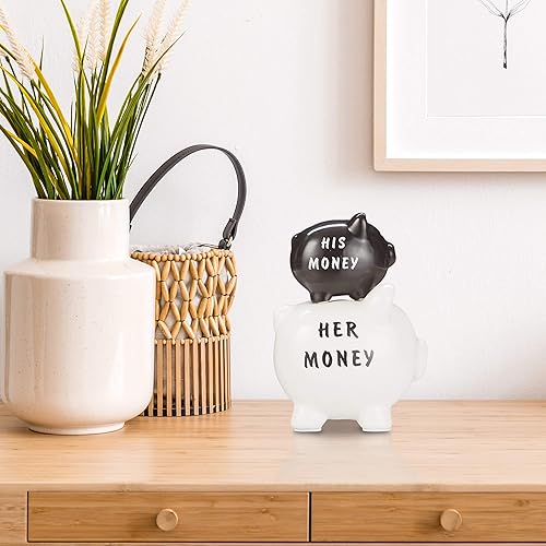 Relaxdays Tirelire Cochon, His & Her Money 2 cochons, Cadeau Amusant pour Couples & Mariages, économie, Noir/Blanc - Nail Gallerys