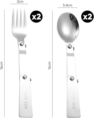 Vaisselle Pliable 4 Pièces, Vaisselle Pliable En Acier Inoxydable, Vaisselle Multifonctionnelle, Ensemble De Vaisselle Portable, Vaisselle De Voyage En Plein Air (2 Fourchettes + 2 Cuillères) - Nail Gallerys