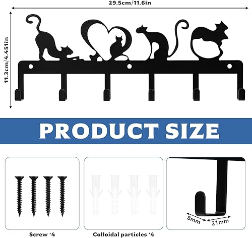 QJKEJI Porte Clef Mural, Porte Clé Mural, Accroche Clef Mural avec 6 Crochets, Accroche Clé Noir, Support Porte a Clefs Murale pour Décoration de Salle de Bain Entrée Cuisine Bureau (Chat Mignon) - Nail Gallerys