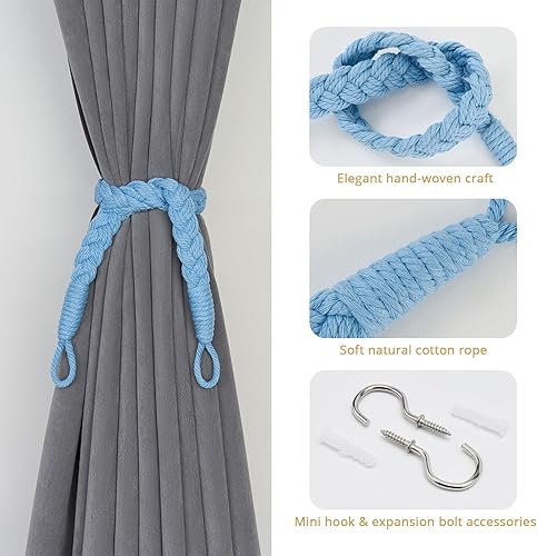 Pretty Jolly Lot de 2 embrasses de rideaux en corde de coton naturel de style bohème élégant et décoratif tissé à la main avec crochet en métal pour la maison et le bureau (orange) - Nail Gallerys