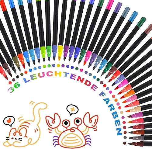 JOYIT Lot de 36 feutres aquarelle avec deux pointes - Lot de stylos pinceaux et feutres fins - Pour cadeau, filles, enfants, pour colorier, dessin, bricolage, journalisation, scrapbooking - Nail Gallerys