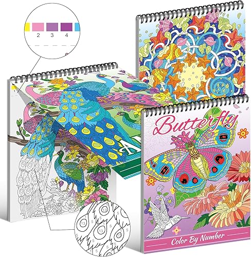 Kalysky Lot de 3 Livre de coloriage par numéro pour adultes, 3 Thèmes-animaux, papillon, fleurs, livres de coloriage pour adultes, Art-Thérapie, Cadeau Relaxation Adultes - Nail Gallerys