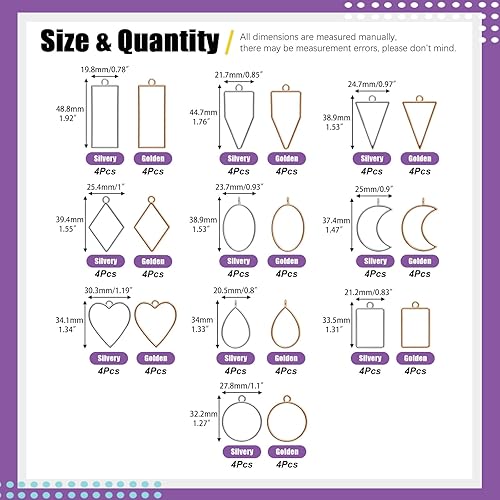 Swpeet Lot de 80 cadres ouverts pour ensemble de résine, 2 couleurs, 10 styles, 10 formes de pendentifs creux en résine, moules à bijoux, pendentifs pour boucles d'oreilles, collier, bracelet, loisirs - Nail Gallerys