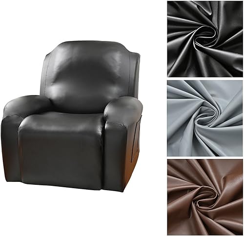 Hearda Housse de Fauteuil Inclinable Extensible, Cuir PU Housse de Fauteuil 1 Place Relax Housses de Fauteuils 4 Pièces avec Poches Latérales Housse de Canapé Relax Inclinable Amovible (Noir) - Nail Gallerys