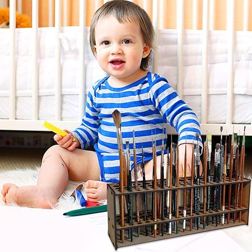 Paint Brush Holder, Citadel Paint Rack, Paint Brush Organizer, 67 Holes Wooden Paint Brush Holder Stand, Wall Mount Brush Display Desk Paint Organizer For Colored Pencils, Watercolor Brushes Makeup - Nail Gallerys