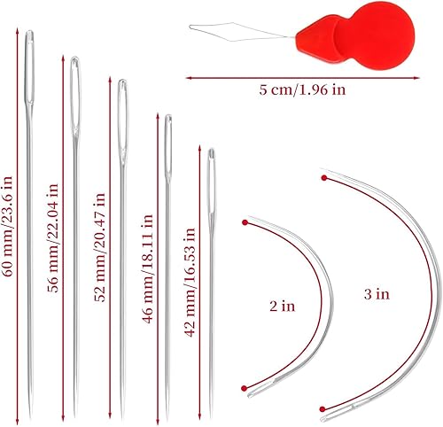 Lot de 28 aiguilles à coudre à la main avec 8 aiguilles à coudre courbées, 20 aiguilles pour cuir pour la couture à la main, 4 enfile-aiguilles, aiguilles pour cuir à grand chas pour coudre des perles - Nail Gallerys