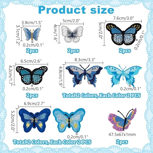 PH PandaHall 18pcs Papillon Thermocollant Sur Patchs, 9 Style Patchs de Broderie Papillon Bleu Badge Brodé Appliqué à Coudre Sur les Patchs de Réparation pour Vêtements - Nail Gallerys
