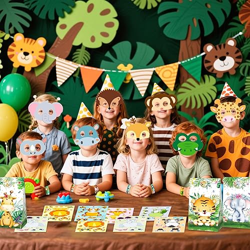 BACH AND BOUJEE safari jungle cadeaux anniversaire enfants fête animaux sacs surprises sacs cadeaux cadeaux invités autocollants bracelets élastiques porte clés - Nail Gallerys