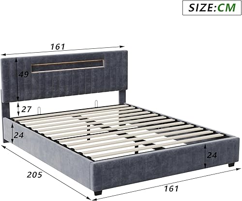 KEFSR Lit double 160 x 200 cm avec conteneur, structure en velours abricot, tête de lit rembourrée, lattes en bois, sans matelas - lit adulte moderne (abricot, 160 x 200 cm) - Nail Gallerys