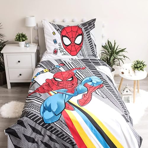 Jerry Fabrics Marvel Spiderman Lot de 2 draps en Lin 2 pièces Taille : 140 x 200 cm, 70 x 90 cm, 100% Coton, Multicolore - Nail Gallerys