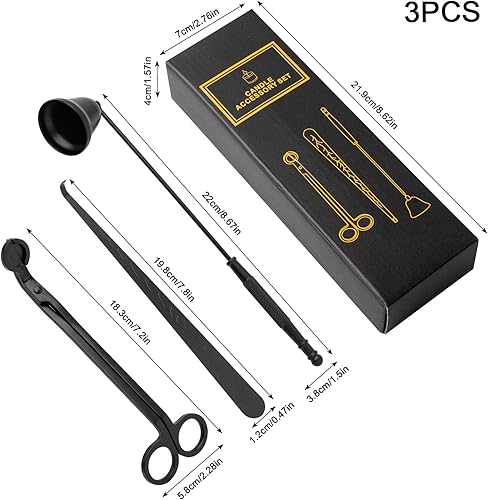 FRUHLING Kit d'accessoires de bougie 3 en 1 comprenant des ciseaux à mèche, un éteignoir et un dipper de mèche en acier inoxydable avec coffret cadeau pour les amateurs de bougies - Nail Gallerys