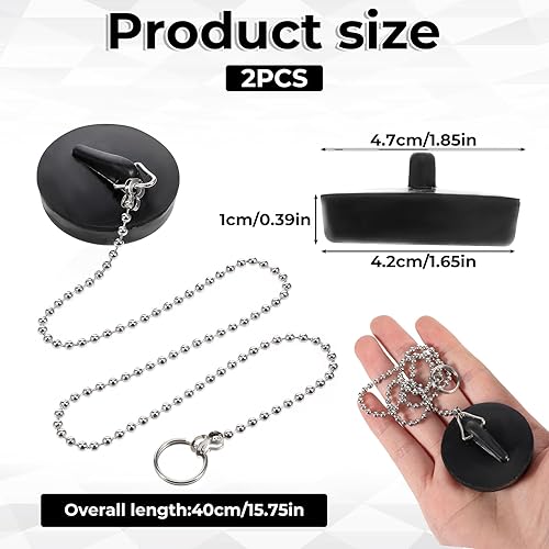 JJUNW Lot de 2 bouchons de lavabo en caoutchouc avec chaîne à billes en acier inoxydable - Diamètre : 42 à 47 mm - Pour baignoire, cuisine, lavabo et canalisation - Nail Gallerys