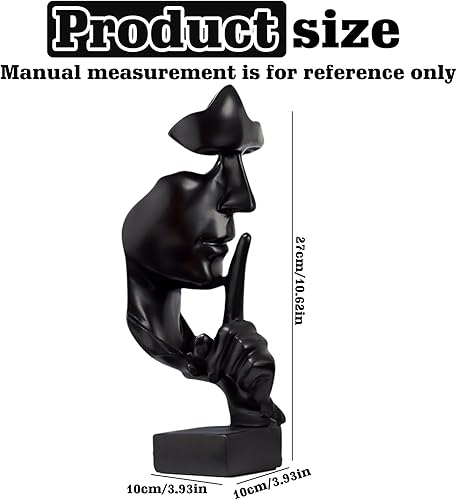TOATELU Sculpture décorative moderne, Silence is Gold, statue de penseur en résine, sculptures modernes, créatives, minimalistes pour salon, bureau (noir) - Nail Gallerys
