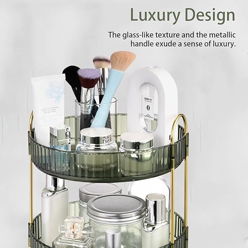 URAQT Organisateur Maquillage Rotatif 360 Degrés, Rangement Parfum Boite Organiseur Maquillage, ommode en Vert Foncé, Présentoir Cosmétique Grande Capacité Transparent，3 Couches - Nail Gallerys