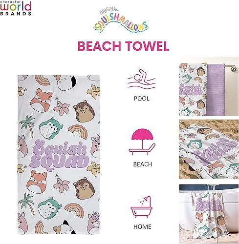 Character World Serviette Officielle Squishmallows pour Enfants | Toucher Super Doux, Design Squish Squad | Parfait pour la Maison, Le Bain, la Plage et la Piscine | Taille Unique 70 cm x 140 cm - Nail Gallerys