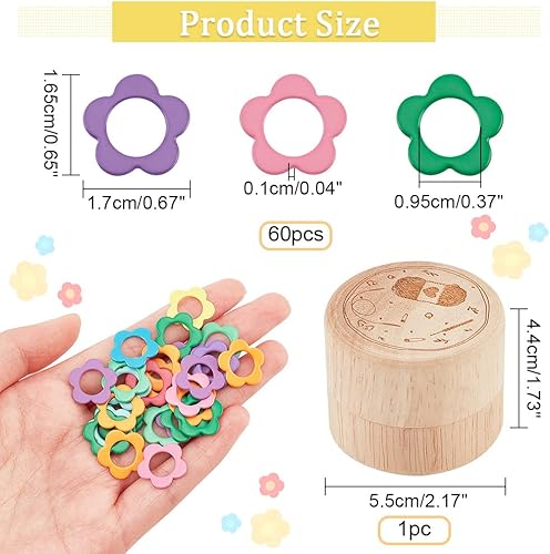 nbeads 60 Pcs Alliage Fleur Forme Tricot Point, 9.5mm Marqueurs Point D'Anneau Crochet Marqueur Point Charmes Tricot Verrouillage Coloré avec Boîte de Rangement en Bois Kit Bricolage pour Tricoter - Nail Gallerys