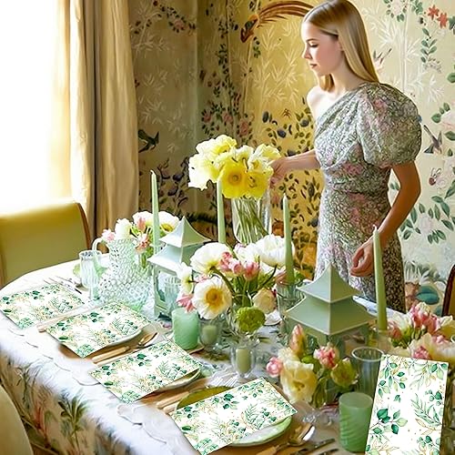 40 serviettes jetables florales vert sauge à motifs pour anniversaire vert baby shower fête de mariage cadeau mariée décoration événement anniversaire de mariage - Nail Gallerys