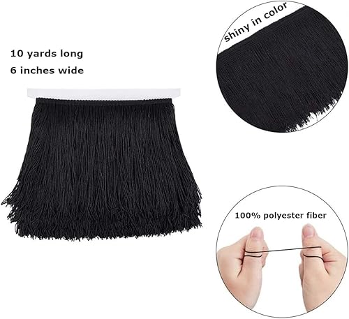 Frange de 15,2 cm pour la Couture, 9,4 m en Polyester Noir à Pompons pour décoration de Robe de Danse Latine, vêtements, Loisirs créatifs, Lampe et Oreiller - Nail Gallerys