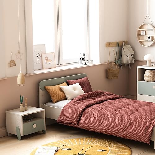 Demeyere Table de Chevet Enfant Ilian - 1 TIROIR - Chêne Topanga/Vert, 393x327x341MM - Nail Gallerys