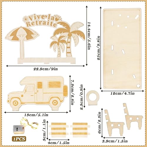 Carte de Retraite Originale en Bois Cadeau Retraite Humour, Carte Félicitation en Bois avec Guirlande Lumineuse LED Plaque en Bois, Carte Retraite pour Hommes et Femmes Collègues Enseignants (A) - Nail Gallerys