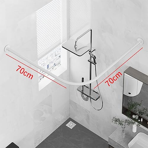 APHTOCF Tringle De Rideau De Douche en Forme De L, 70 X 70 Cm Tringle Rideau Angle Blanc, Barre Rideau Douche INOX sans Perçage/Forage, pour Salle De Bain,Douche,Baignoire,vestiaire - Nail Gallerys