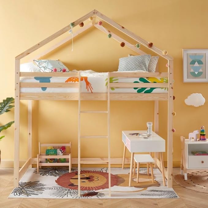 Laïba Kids Lit cabane Mezzanine Enfant Jardin des Petits Dormeurs Beige 90x190 cm - Nail Gallerys