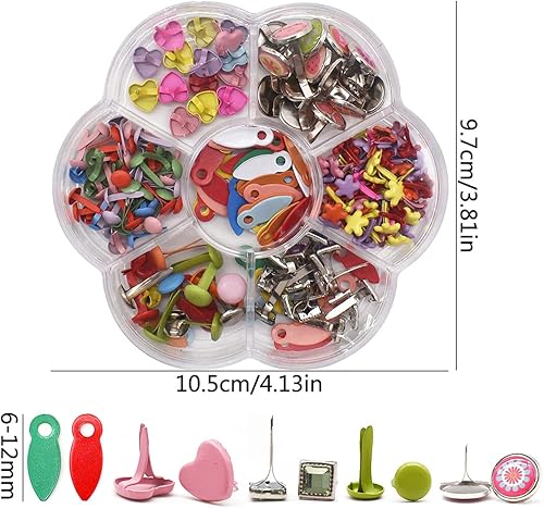 Mini Brads,CHENKEE 250 pcs Mini Attaches Parisiennes Scrapbooking Métal Ronde Multicolore Brads Papier Craft Attaches Parisiennes à Tête pour Bricolage Decoration Adaptés à L'artisanat du Papier - Nail Gallerys