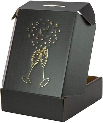ONLY BOXES Lot de 4 boîtes élégantes pour 3 bouteilles de vin Cava avec poignée, carton recyclé, impression verres métallisés de couleur dorée - Nail Gallerys
