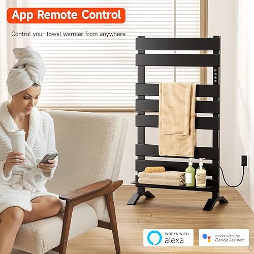OihPaw Sèche-Serviettes électrique avec étagère,500mm x 880mm sèche-Serviettes avec Pieds,313W,écran LED,WiFi Compatible avec App Alexa Google Assistant (Noir) - Nail Gallerys