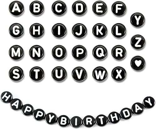 Lot de 1 000 perles rondes en forme de lettre de l'alphabet - Perles rondes - Pour le bricolage, les colliers, les bracelets, les accessoires faits à la main - Noir - Nail Gallerys
