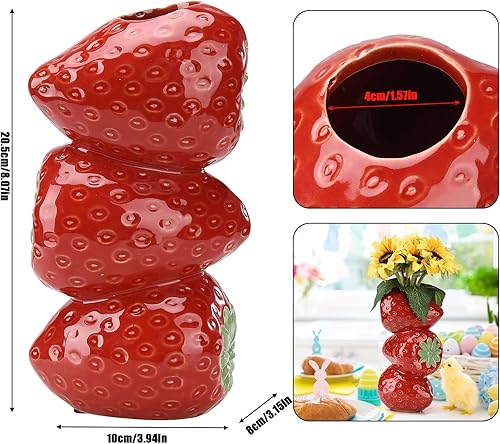 BestAlice Vase à fraises pour fleurs, joli vase décoratif en céramique, arrangement créatif de fraises pour la maison et le bureau (rouge) - Nail Gallerys