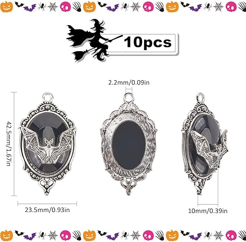 SUNNYCLUE 10 Breloques Chauve Souris Gothiques Noires en Alliage Antique Vampire Volant Argent pour Bijoux DIY Halloween - Nail Gallerys