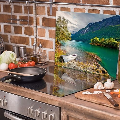 TMK - Plaque de protection en verre - 60 x 52 cm - Pour cuisinière électrique - Protection contre les éclaboussures - Plaque en verre - Décoration - Planche à découper - Paysage - Nail Gallerys