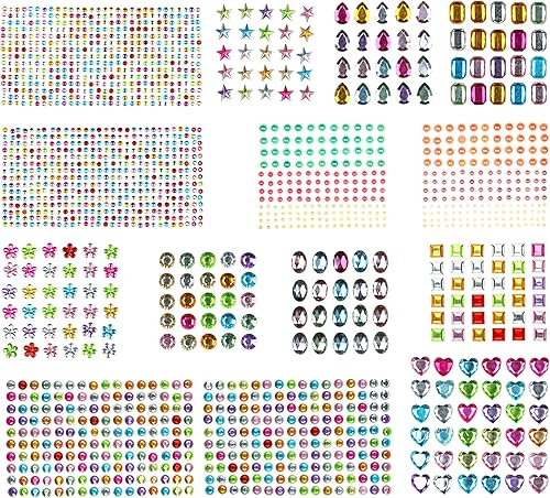CraftWerk Lot de 1 782 pierres à paillettes autocollantes - Strass colorés pour projets créatifs, scrapbooking, bricolage - Accessoires de bricolage dans différentes formes et tailles - Nail Gallerys